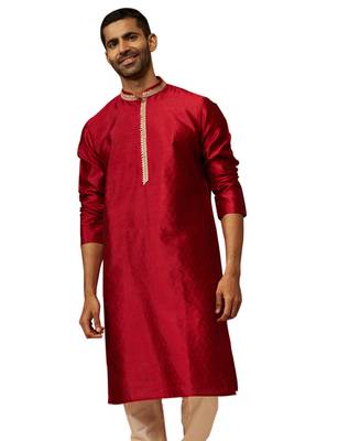 Men maroon silk anmol jacquard kurta - premium ethnic motif royal festive wear 1