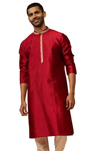 Men maroon silk anmol jacquard kurta - premium ethnic motif royal festive wear