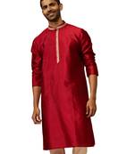 Men maroon silk anmol jacquard kurta - premium ethnic motif royal festive wear