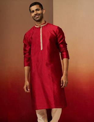 Men maroon silk anmol jacquard kurta - premium ethnic motif royal festive wear 2