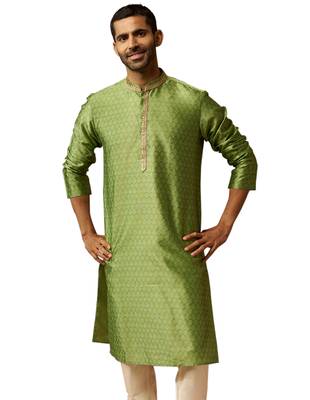 Men green silk anmol jacquard kurta - premium ethnic motif wedding festive wear 1