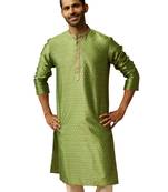 Men green silk anmol jacquard kurta - premium ethnic motif wedding festive wear