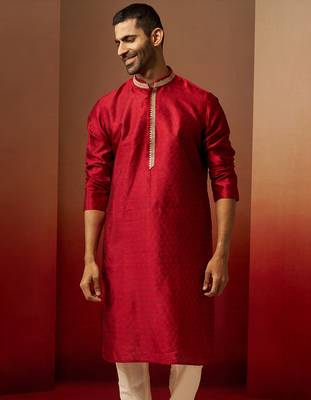 Men maroon silk anmol jacquard kurta - premium ethnic motif royal festive wear 4