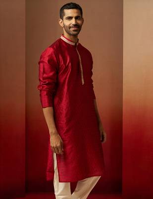 Men maroon silk anmol jacquard kurta - premium ethnic motif royal festive wear 5