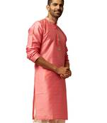 Men pink silk anmol jacquard kurta - premium ethnic motif wedding festive wear