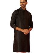 Men black silk fancy jacquard kurta - premium katan ethnic motif wedding wear