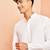 Men white viscose kurta - long sleeve mandarin collar festive wedding traditional ethnic wear