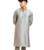 Men silver viscose kurta - long sleeve mandarin collar festive wedding traditional ethnic wear