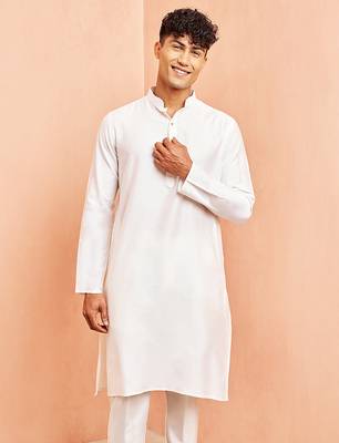 Men white viscose kurta - long sleeve mandarin collar festive wedding traditional ethnic wear 4