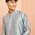 Men silver viscose kurta - long sleeve mandarin collar festive wedding traditional ethnic wear