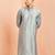 Men silver viscose kurta - long sleeve mandarin collar festive wedding traditional ethnic wear
