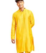 Men yellow viscose kurta - long sleeve mandarin collar festive wedding traditional ethnic wear