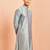 Men silver viscose kurta - long sleeve mandarin collar festive wedding traditional ethnic wear