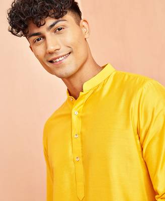 Men yellow viscose kurta - long sleeve mandarin collar festive wedding traditional ethnic wear 3