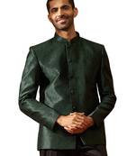 Men bottle green silk jodhpuri - premium jacquard floral wedding party wear