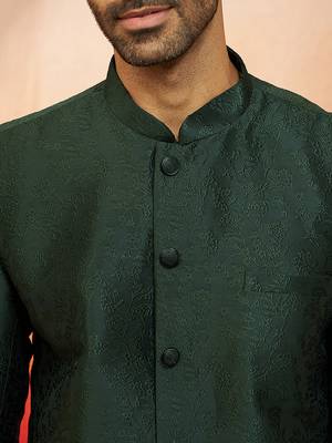 Men bottle green silk jodhpuri - premium jacquard floral wedding party wear 3