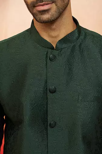 Men bottle green silk jodhpuri - premium jacquard floral wedding party wear