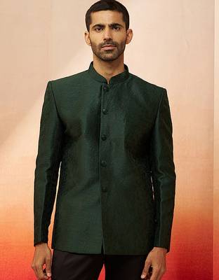Men bottle green silk jodhpuri - premium jacquard floral wedding party wear 4