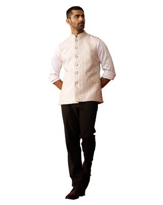Men Cream silk nehru jacket - premium jacquard ethnic party festive wear 1
