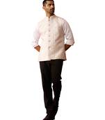 Men Cream silk nehru jacket - premium jacquard ethnic party festive wear