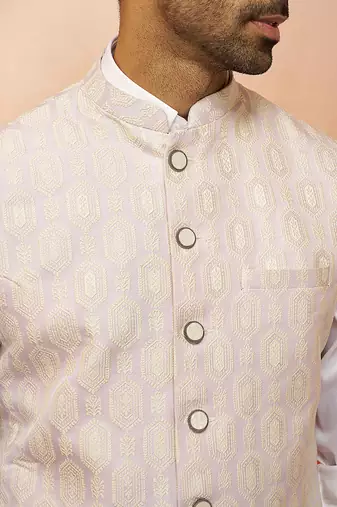 Men Cream silk nehru jacket - premium jacquard ethnic party festive wear