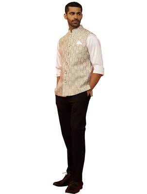 Men Cream silk nehru jacket - premium jacquard ethnic contemporary festive wear 1