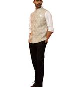 Men Cream silk nehru jacket - premium jacquard ethnic contemporary festive wear