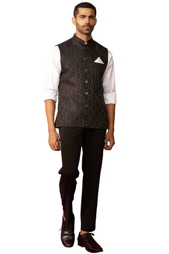 Men black silk nehru jacket - premium jacquard ethnic festive party wear