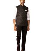 Men black silk nehru jacket - premium jacquard ethnic festive party wear