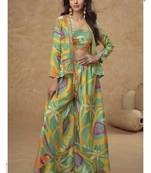 Multicolor chinon silk digital print western style Palazzo suit