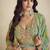 Sea green chinon silk digital print western style plazzo suit