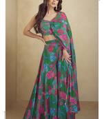 Green chinon silk digital print western style Palazzo suit