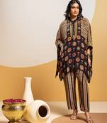 Black floral printed crepe kurta set
