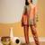 Rust floral printed silk kurta set
