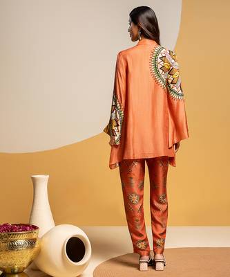 Rust floral printed silk kurta set 3