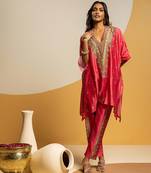 Pink embroidered chanderi kurta set