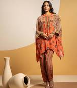 Rust floral printed crepe kurta set