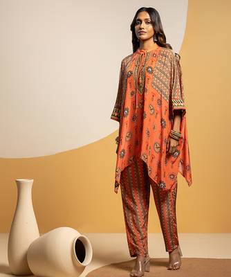 Rust floral printed crepe kurta set 2