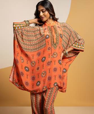 Rust floral printed crepe kurta set 3