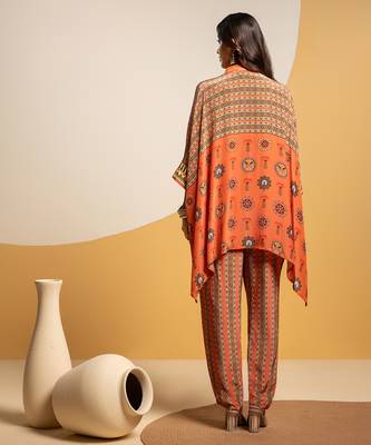 Rust floral printed crepe kurta set 4