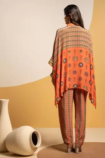 Rust floral printed crepe kurta set
