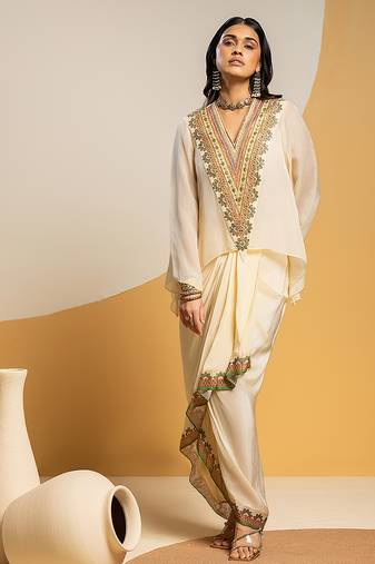 Off white embroidered chanderi Co Ord Set