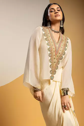 Off white embroidered chanderi Co Ord Set