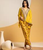 Yellow embroidered chanderi kurta set