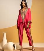 Pink embroidered chanderi kurta set