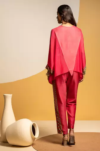 Pink embroidered chanderi kurta set