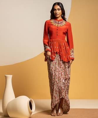 Rust floral printed crepe Co Ord Set 1