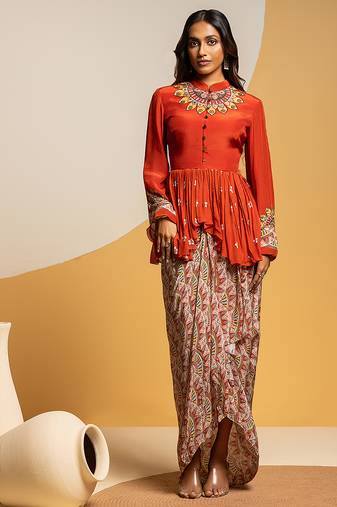 Rust floral printed crepe Co Ord Set