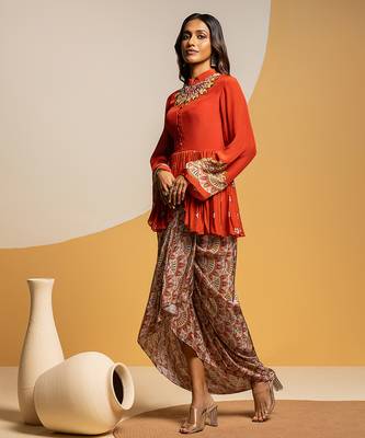 Rust floral printed crepe Co Ord Set 2