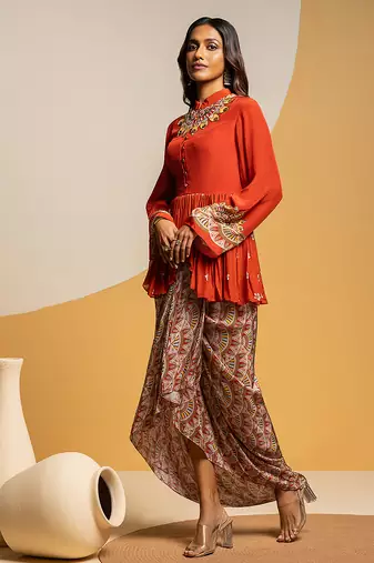Rust floral printed crepe Co Ord Set